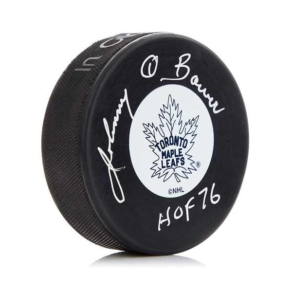 Johnny Bower Autographed Toronto Maple Leafs Hockey Puck with HOF Note