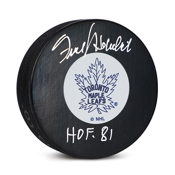 Frank Mahovlich Signed Toronto Maple Leafs Original Six Puck with HOF 81 Note