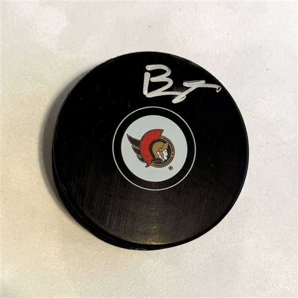 Brady Tkachuk Autographed Ottawa Senators Hockey Puck (Flawed)