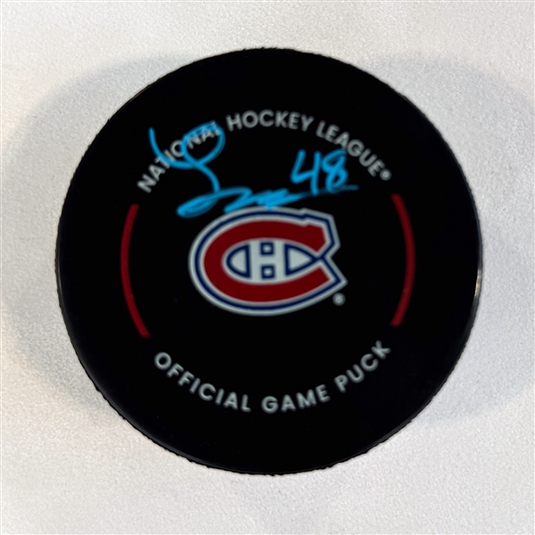 Lane Hutson Autographed Montreal Canadiens Official Game Puck (Flawed)