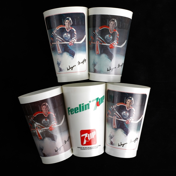 Lot Of 5 Wayne Gretzky Edmonton Oilers 1980s Plastic 7UP Cups