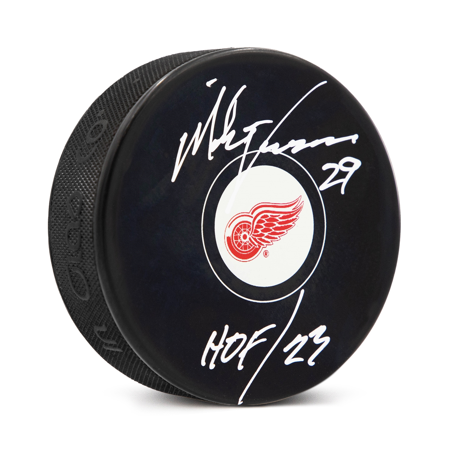 Mike Vernon Autographed Detroit Red Wings Hockey Puck with HOF Note