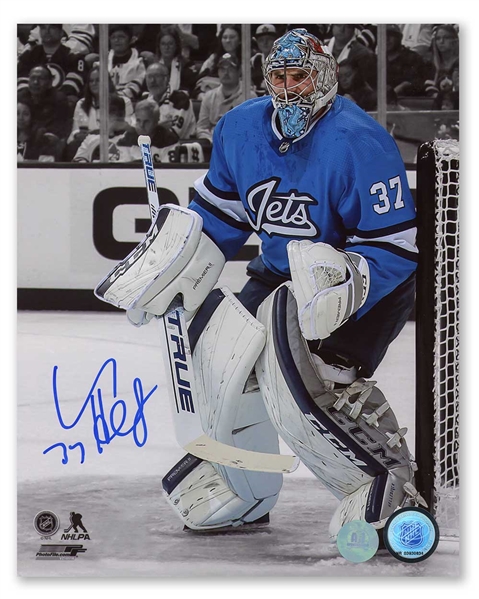 Connor Hellebuyck Signed Winnipeg Jets Color Isolation 8x10 Photo