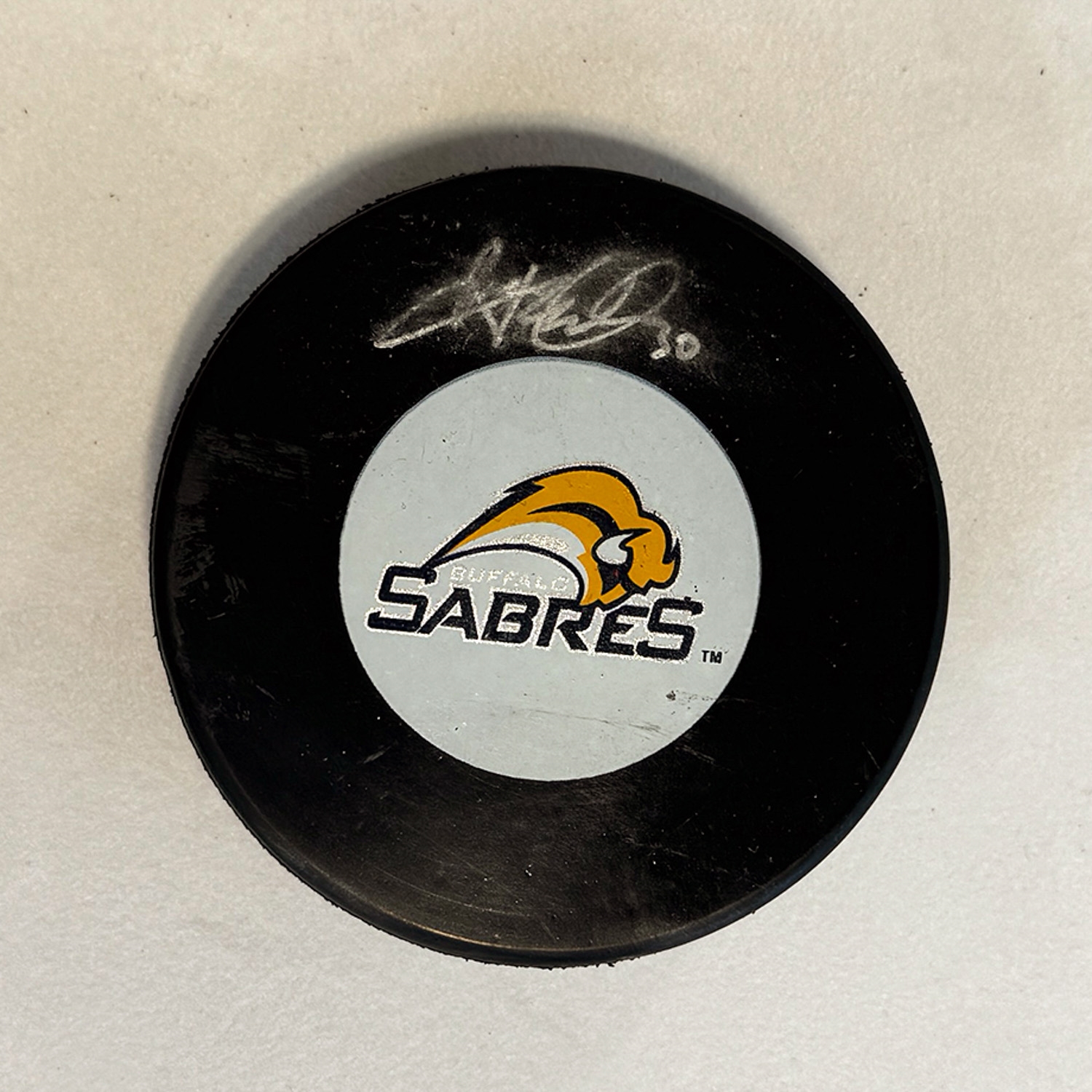 Ryan Miller Autographed Buffalo Sabres Hockey Puck (Flawed)