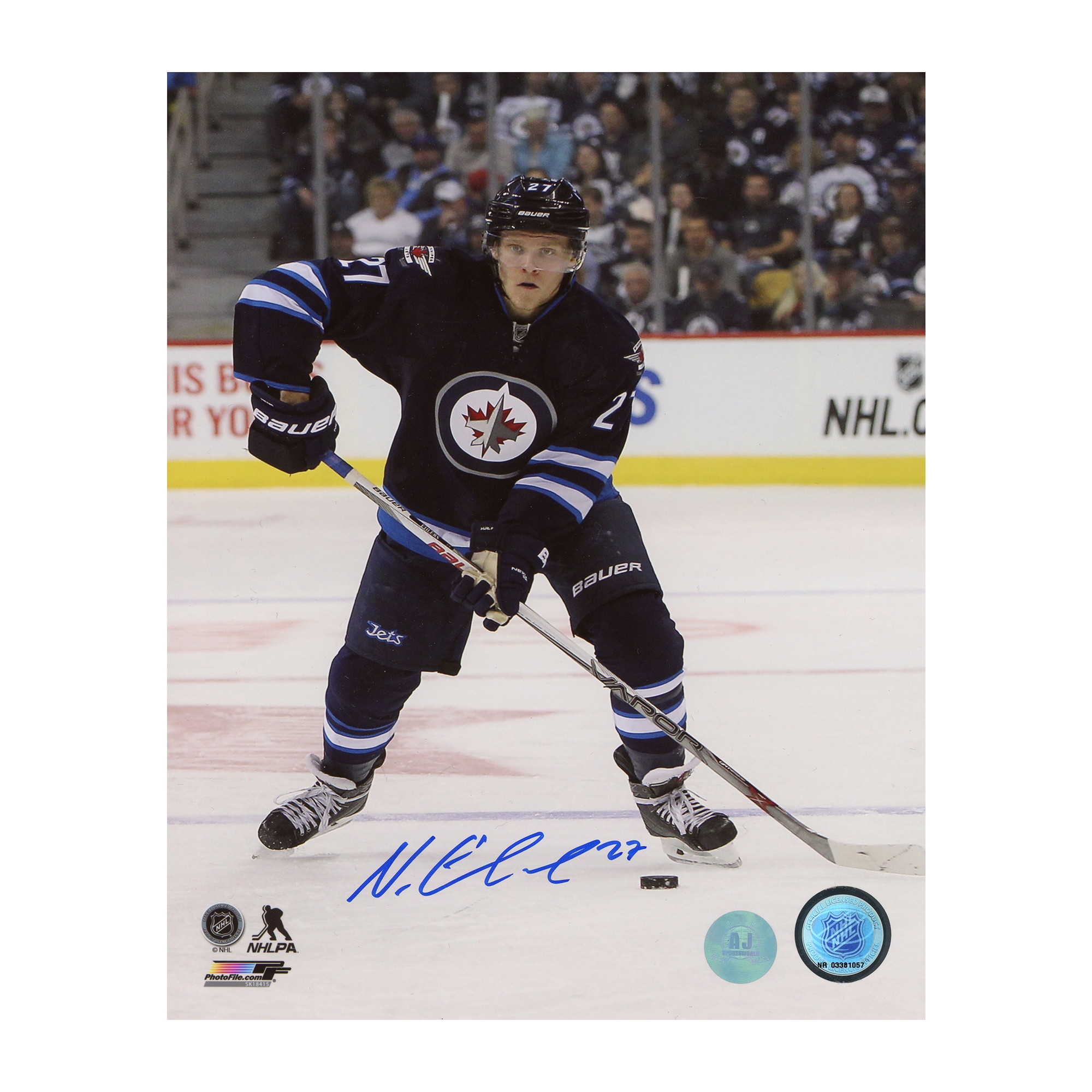 Nikolaj Ehlers Autographed Winnipeg Jets Game Action 8x10 Photo