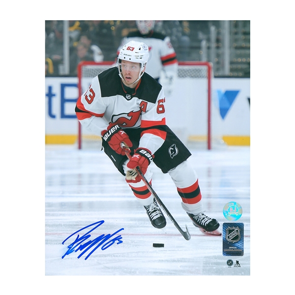 Jesper Bratt Signed New Jersey Devils Puck Rush 8x10 Photo (Flawed)