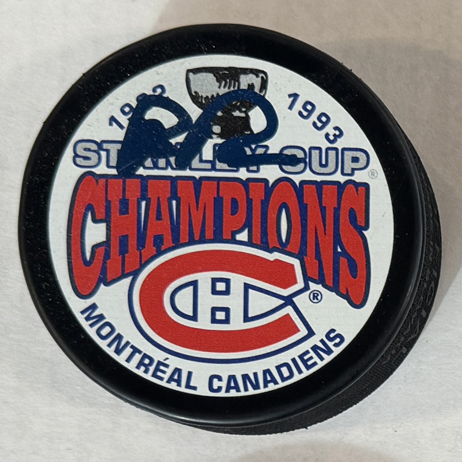 Rob Ramage Autographed Montreal Canadiens 1993 Stanley Cup Puck (Flawed)