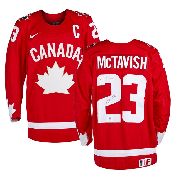 Mason McTavish Team Canada Signed & Inscribed 2022 WJC MVP Nike Jersey /22