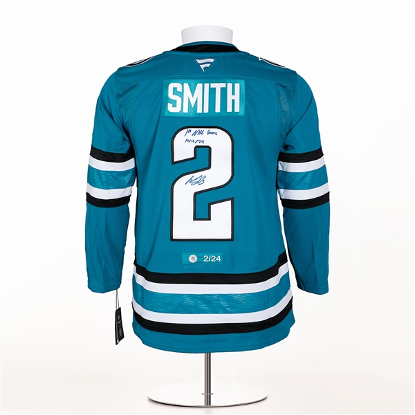 Will Smith San Jose Sharks Signed & Dated 1st Game Fanatics Jersey #2/24