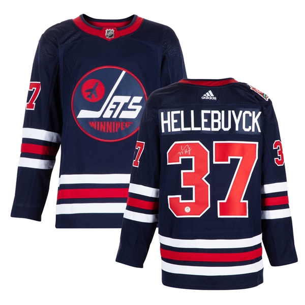 Connor Hellebuyck Signed Winnipeg Jets 2019 Heritage Classic adidas Jersey