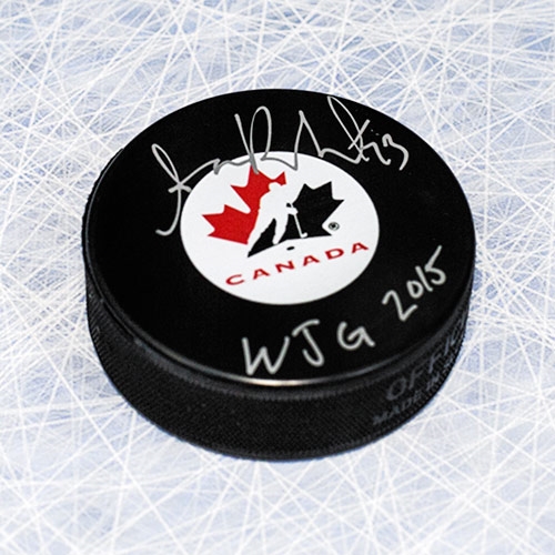 Sam Reinhart Signed Team Canada Puck with 2015 WJC Note