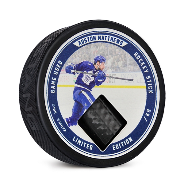 Auston Matthews Authentic Game Used Hockey Stick Collector Puck #/69