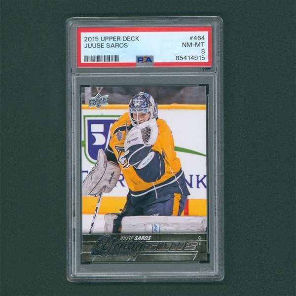 2015-16 Upper Deck #464 Juuse Saros Young Guns Rookie Card - PSA 8 NM-MT