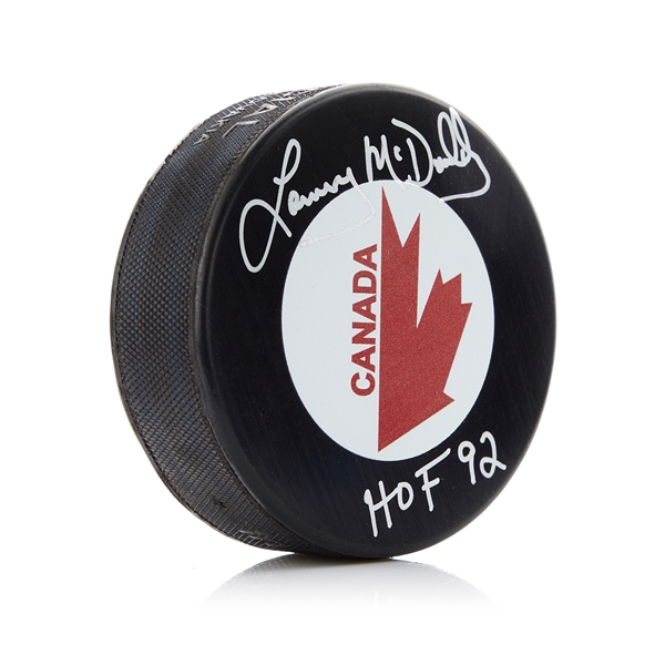 Lanny McDonald Signed Team Canada Hockey Puck with HOF Note