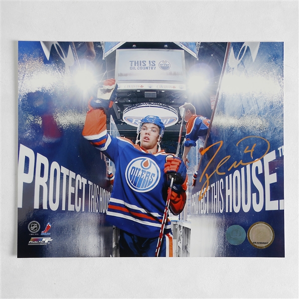 Taylor Hall Signed Edmonton Oilers Oil Country 8x10 Photo (Flawed)