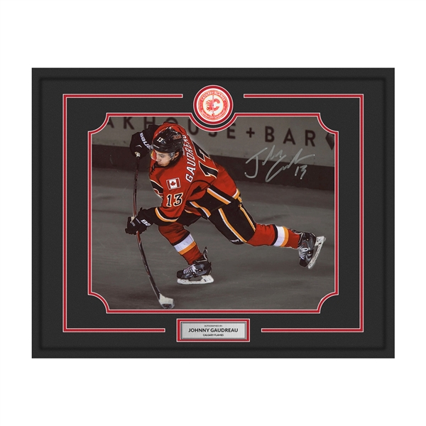 Johnny Gaudreau Autographed Calgary Flames Elegant Hockey 28x30 Frame