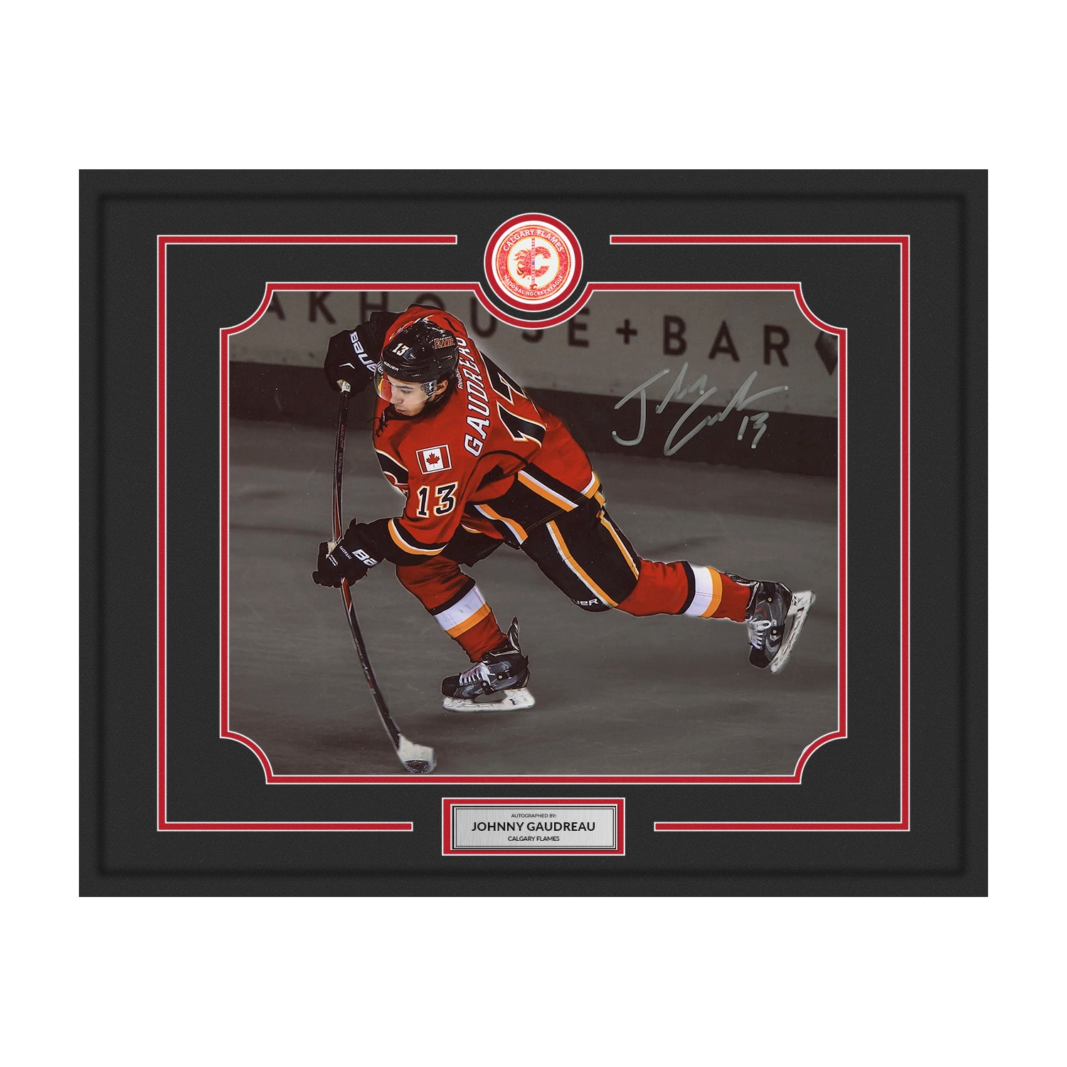 Johnny Gaudreau Autographed Calgary Flames Elegant Hockey 28x30 Frame