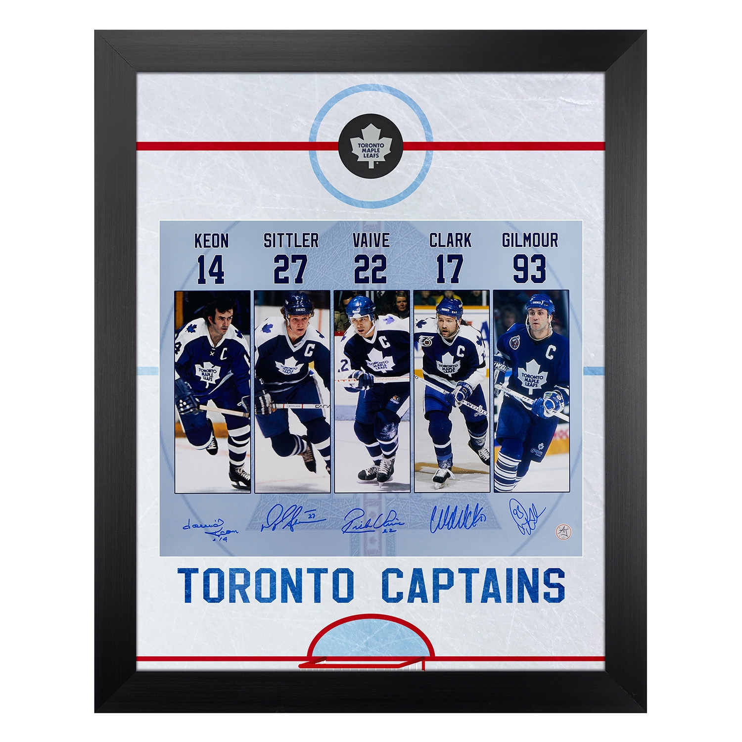 Toronto Maple Leafs Signed Captains Keon Gilmour Clark Sittler Vaive 26x32 Frame