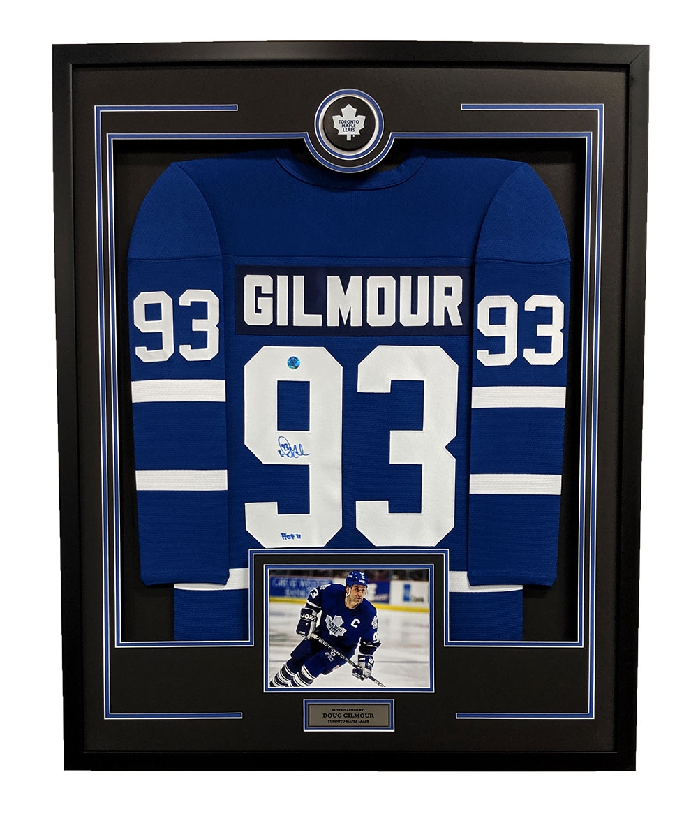 Doug Gilmour Signed Toronto Maple Leafs Puck Logo 36x44 Jersey Frame