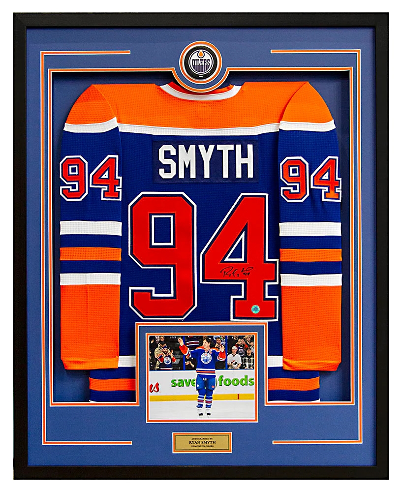 Ryan Smyth Signed Edmonton Oilers Puck Logo 36x44 Jersey Frame