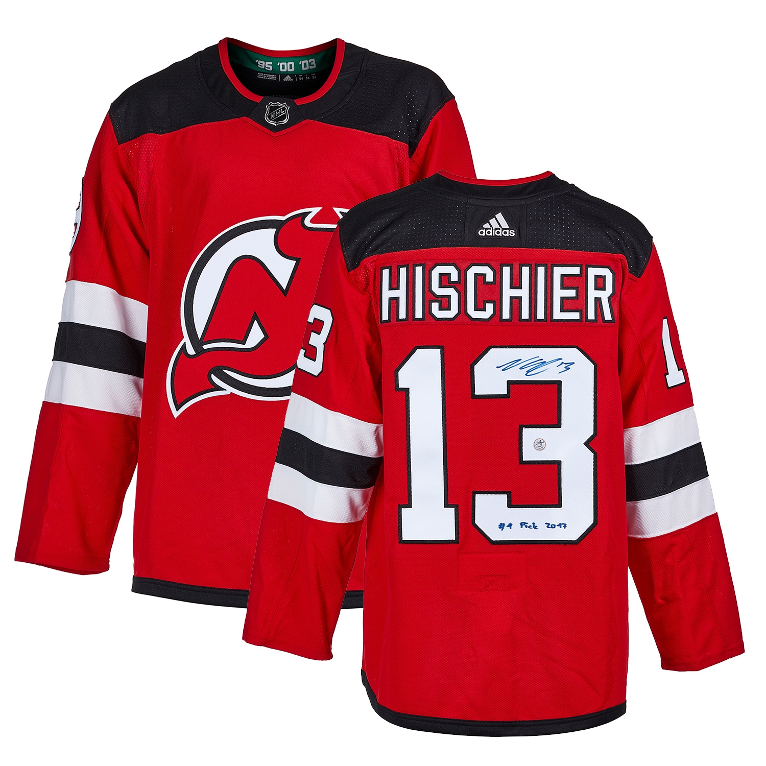 Nico Hischier Signed New Jersey Devils adidas Jersey with 1st Pick Note