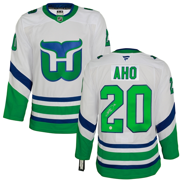 Sebastian Aho Signed Carolina Hurricanes Whalers Heritage Fanatics Premium Jersey