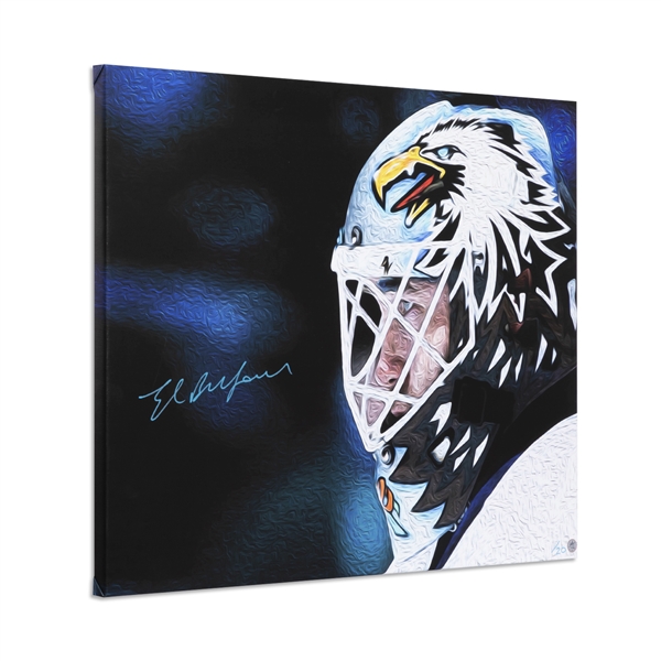 Ed Belfour Autographed Toronto Eagle Mask Profile 26x32 Art Canvas #/20