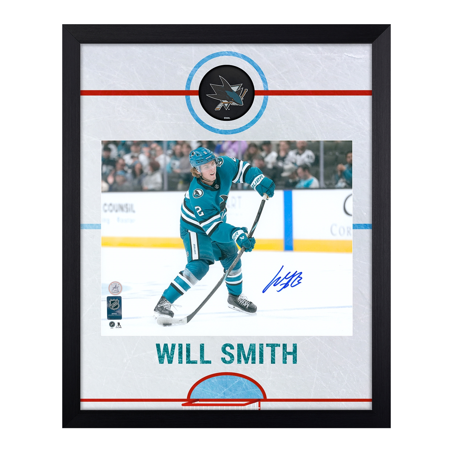 Will Smith Autographed San Jose Sharks Graphic Rink 19x23 Frame