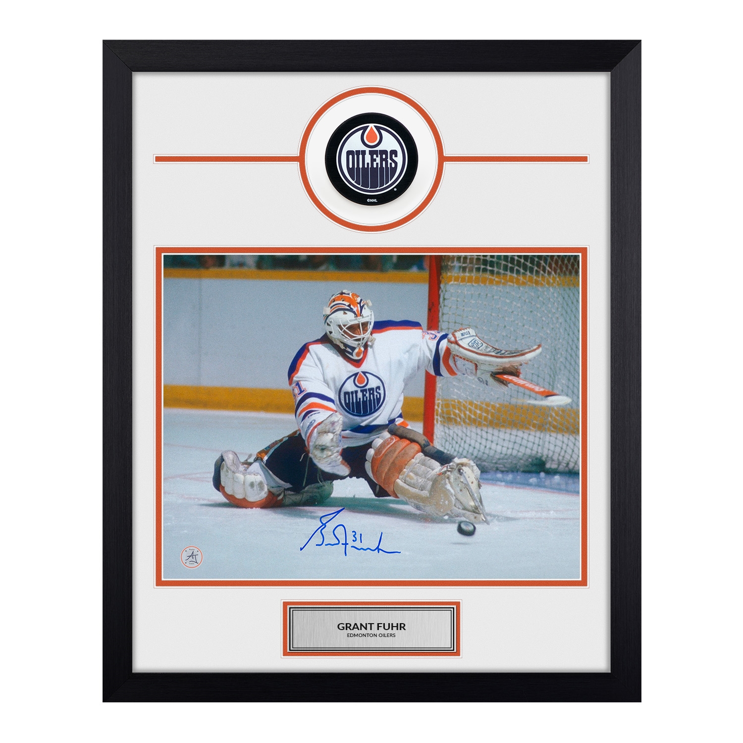 Grant Fuhr Autographed Edmonton Oilers Graphic Rink 19x23 Frame