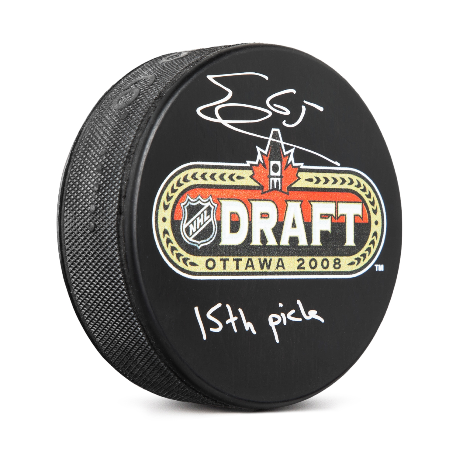 Erik Karlsson Signed 2008 NHL Entry Draft Puck with 15th Pick Note