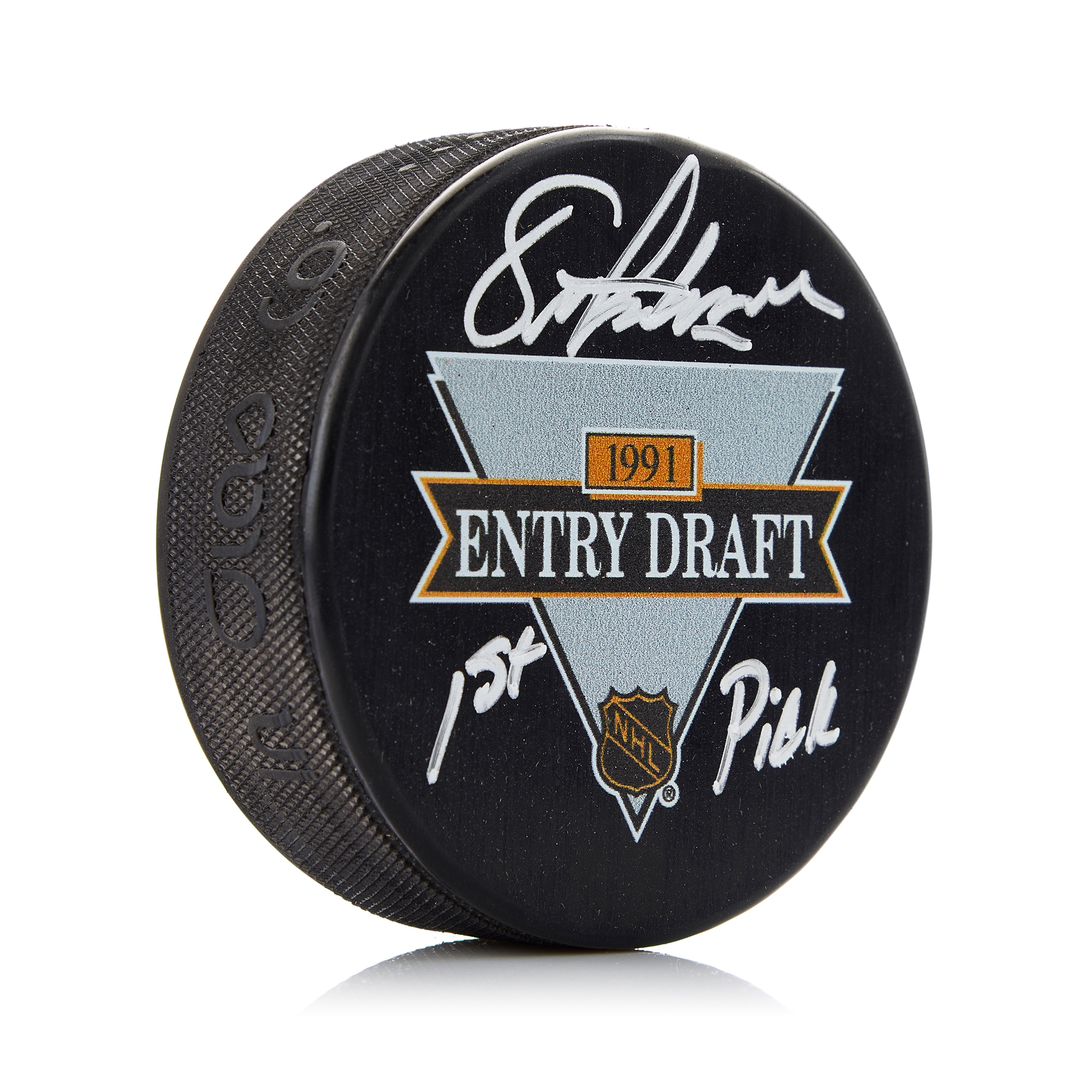 Eric Lindros Signed 1991 NHL Entry Draft Puck with 1st Pick Note