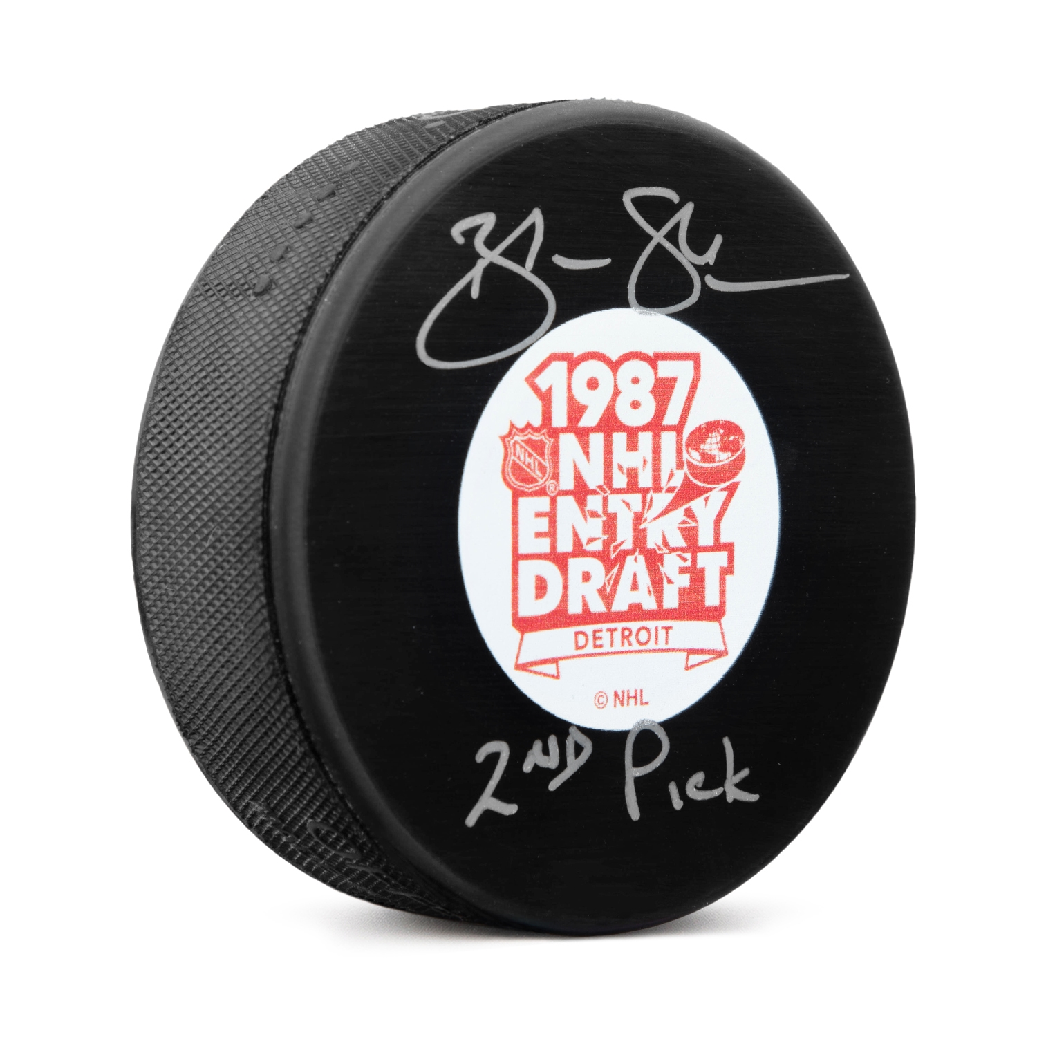 Brendan Shanahan Signed 1987 NHL Entry Draft Puck with 2nd Pick Note