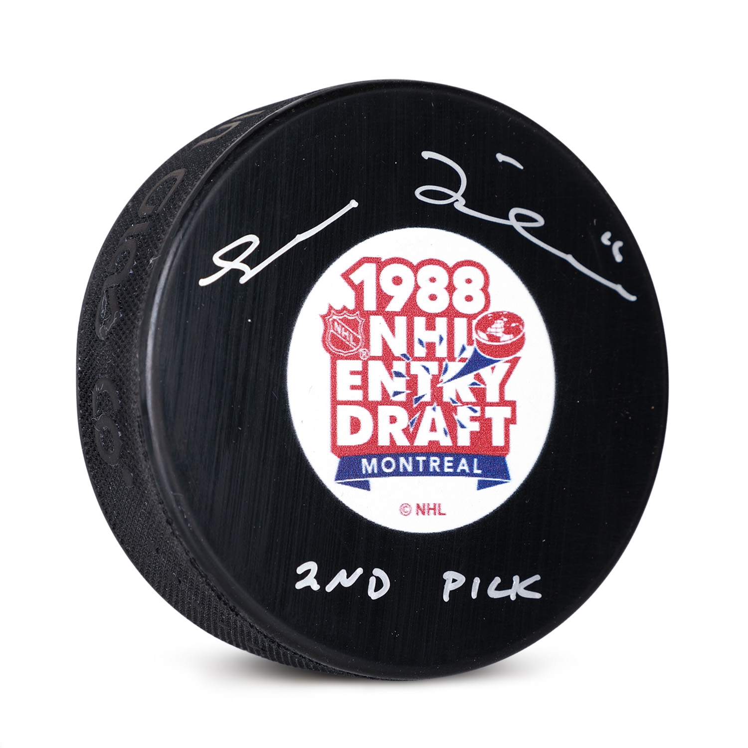 Trevor Linden Signed 1988 NHL Entry Draft Puck with 2nd Pick Note