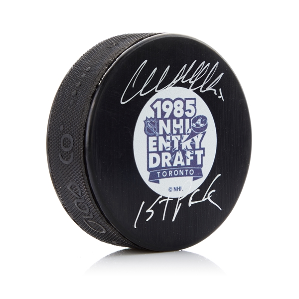 Wendel Clark Signed 1985 NHL Entry Draft Puck with 1st Pick Note