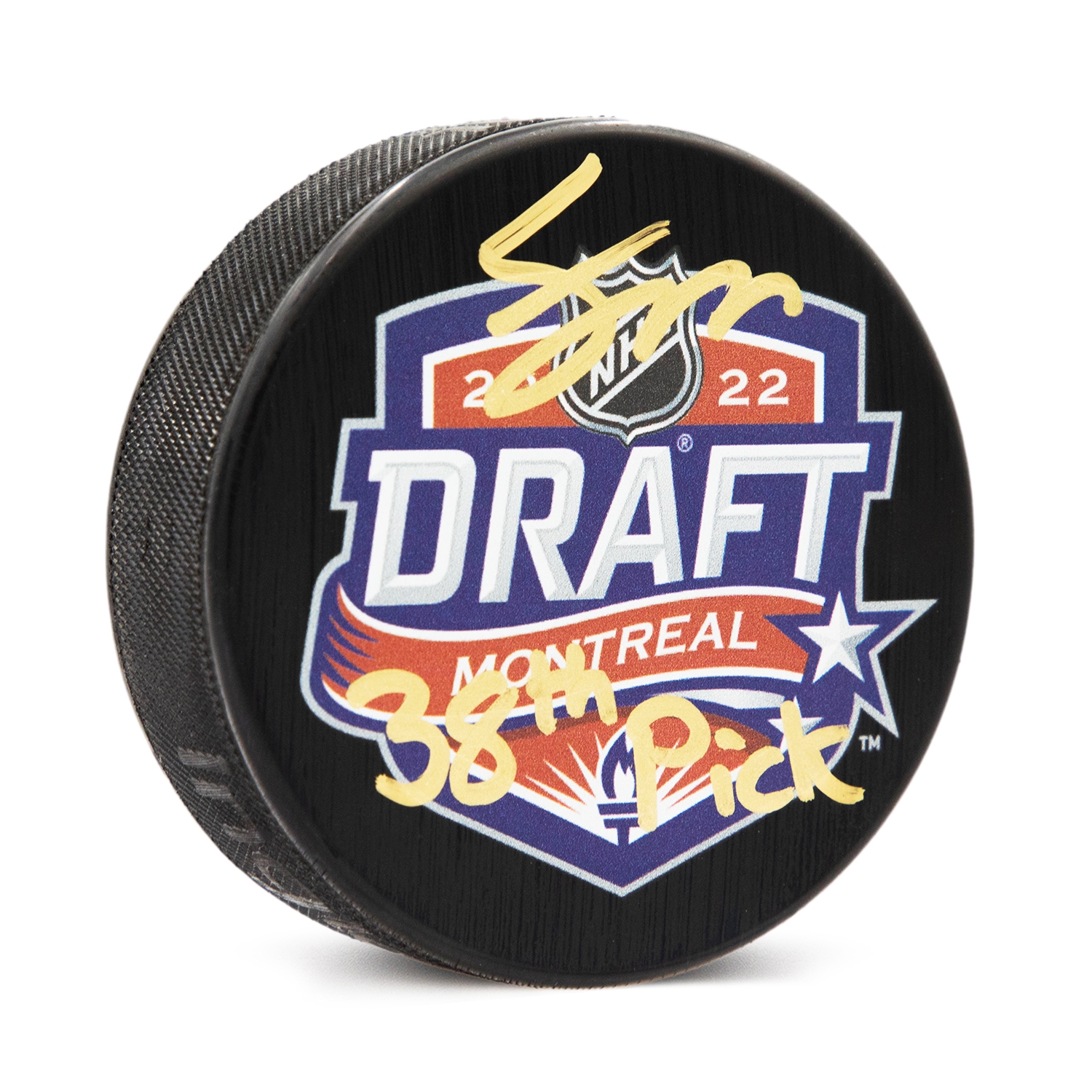 Fraser Minten Signed 2022 NHL Entry Draft Puck with 38th Pick Note