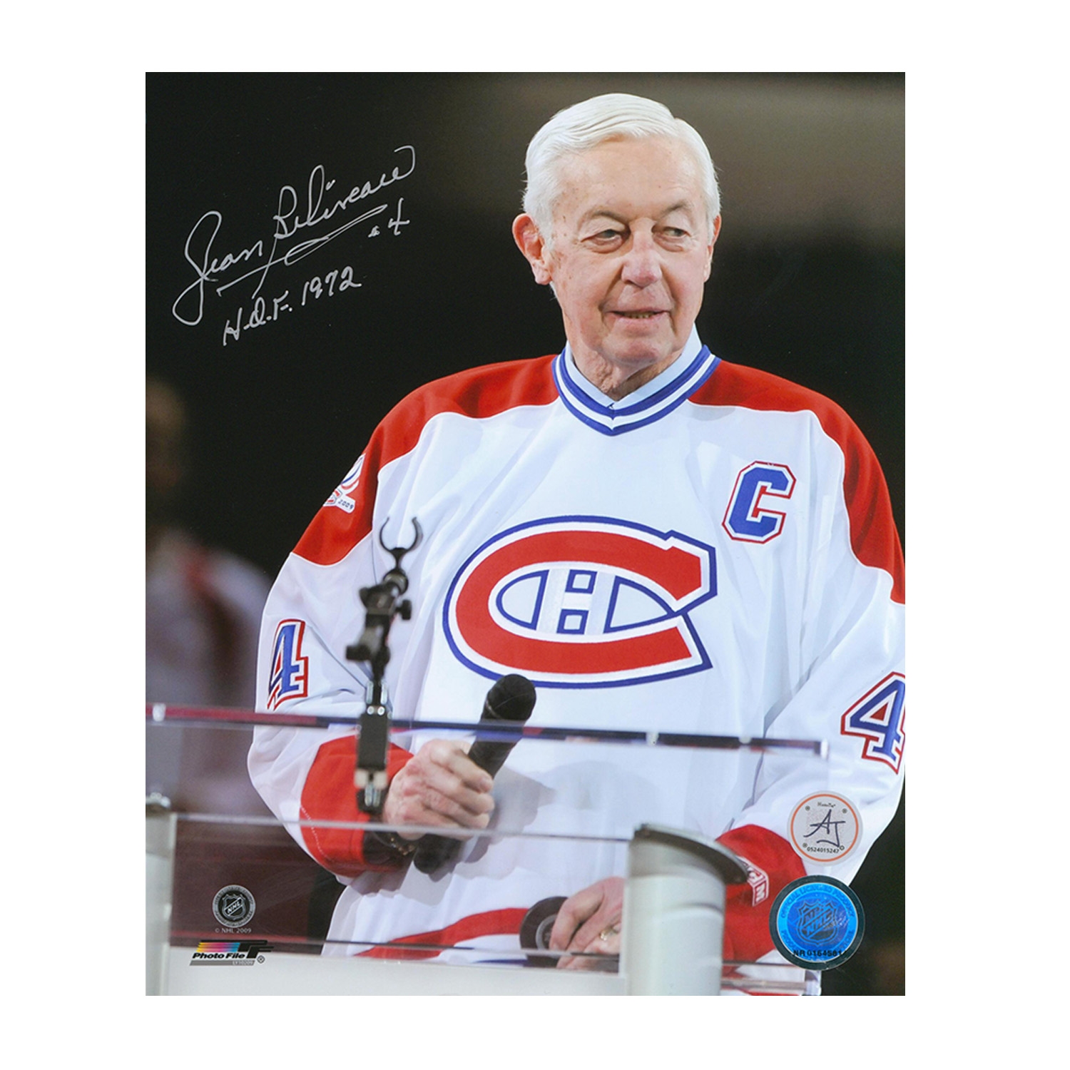 Jean Beliveau Signed Montreal Canadiens Centennial Ceremony 8x10 Photo