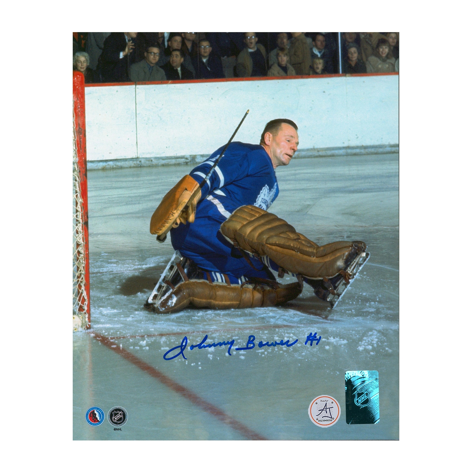 Johnny Bower Signed Toronto Maple Leafs Kick Save 8x10 Photo