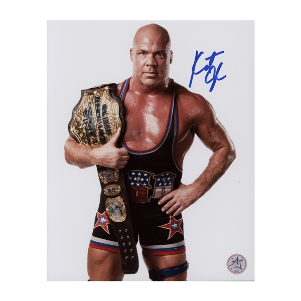 Kurt Angle Autographed Wrestling Championship Belt 8x10 Photo