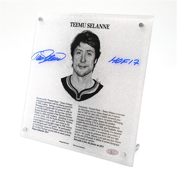 Teemu Selanne Signed Replica Hockey Hall of Fame Plaque