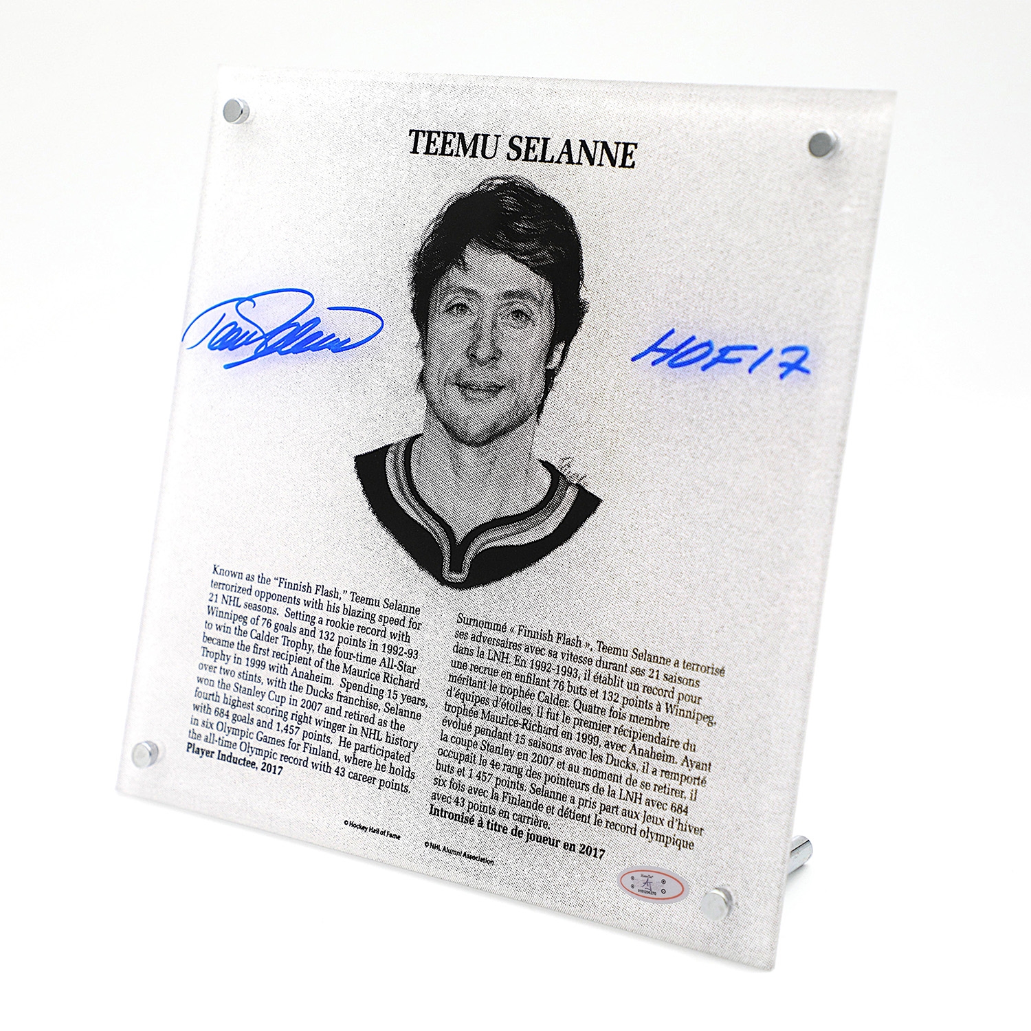 Teemu Selanne Signed Replica Hockey Hall of Fame Plaque