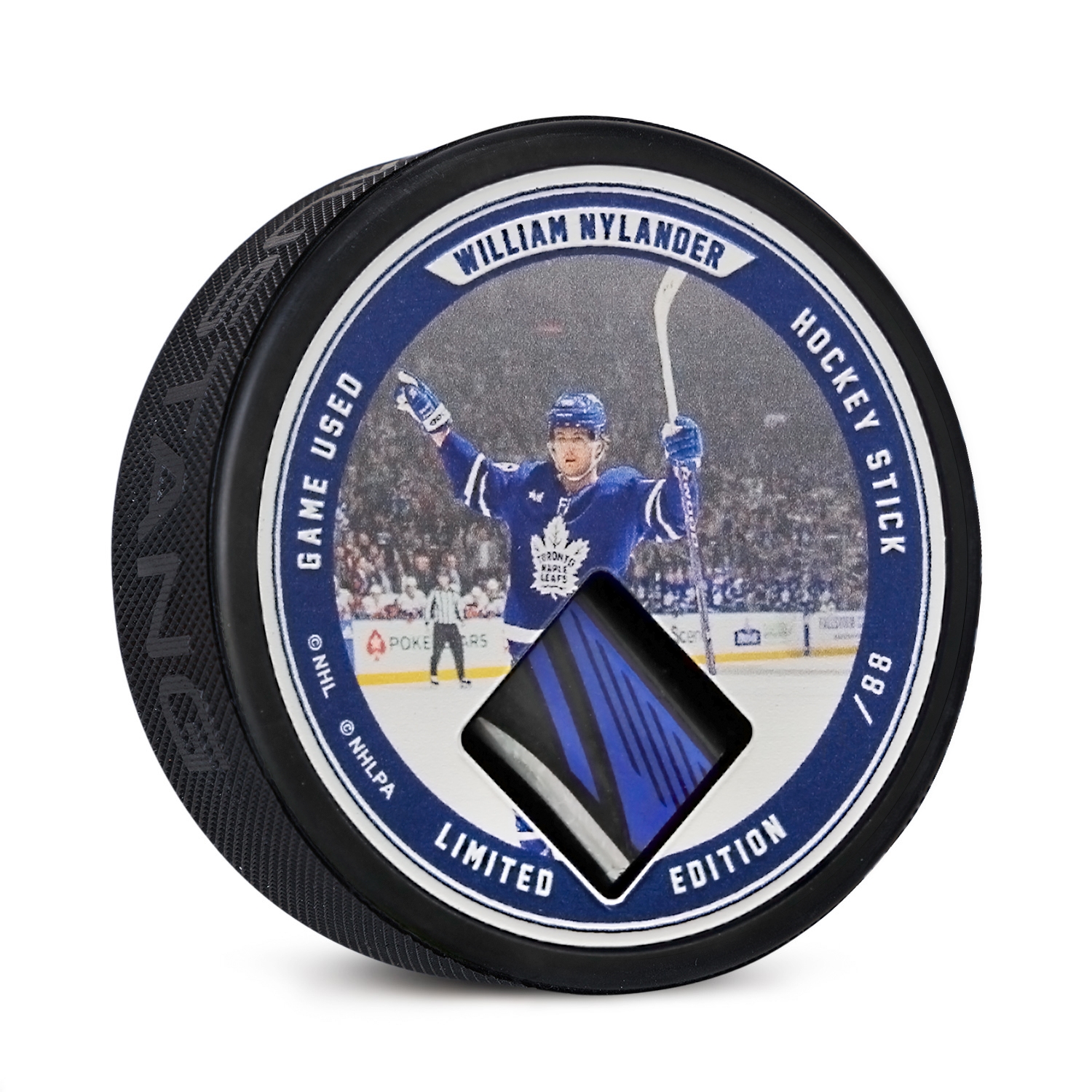 William Nylander Authentic Game Used Hockey Stick Collector Puck #/88