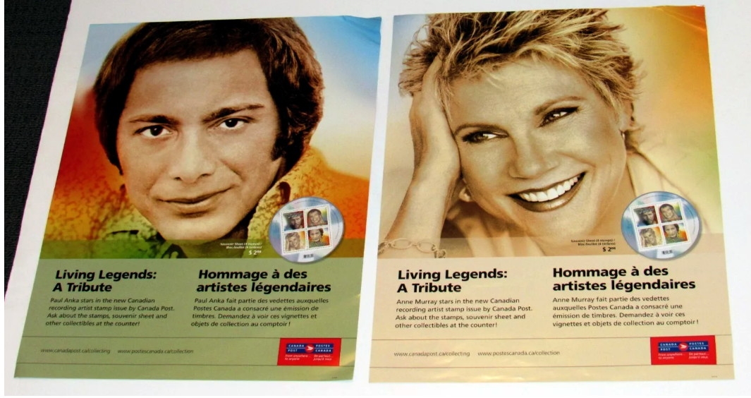 Lot of 2 Paul Anka & Anne Murray Original Canada Post Promo On-Site Posters