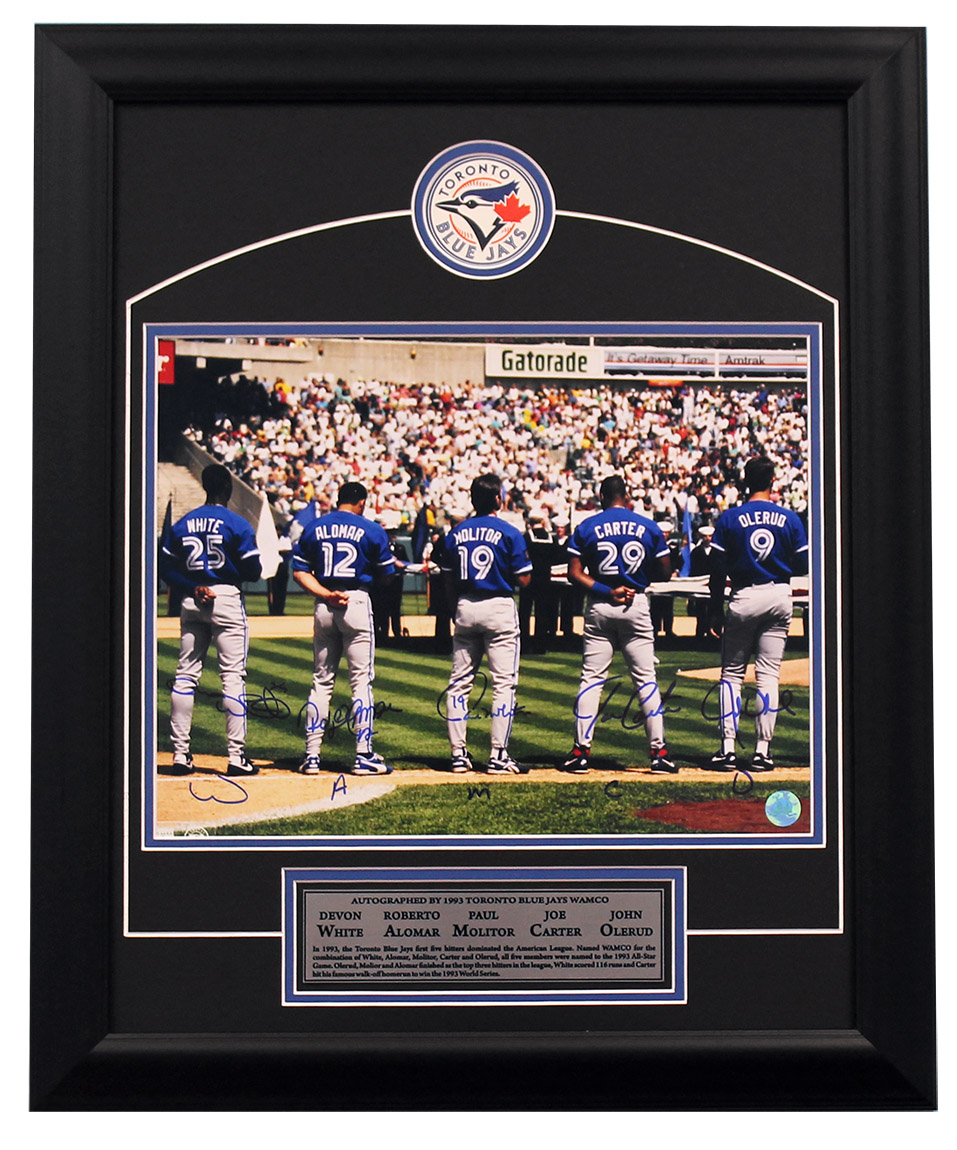 1993 Blue Jays Signed WAMCO White Alomar Molitor Carter Olerud 26x32 Frame