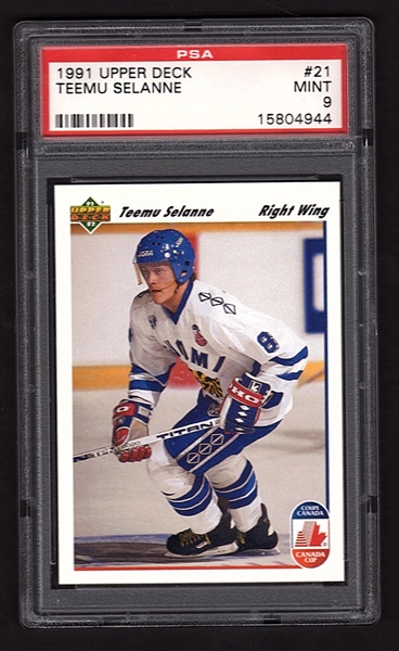 1991-92 Upper Deck #21 Teemu Selanne Rookie Card - Mint PSA 9