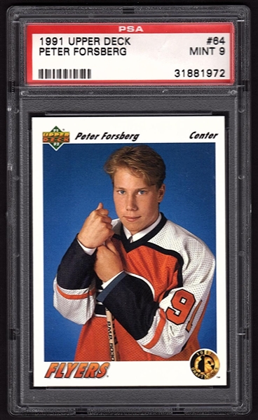 1991-92 Upper Deck #64 Peter Forsberg Rookie Card - Mint PSA 9