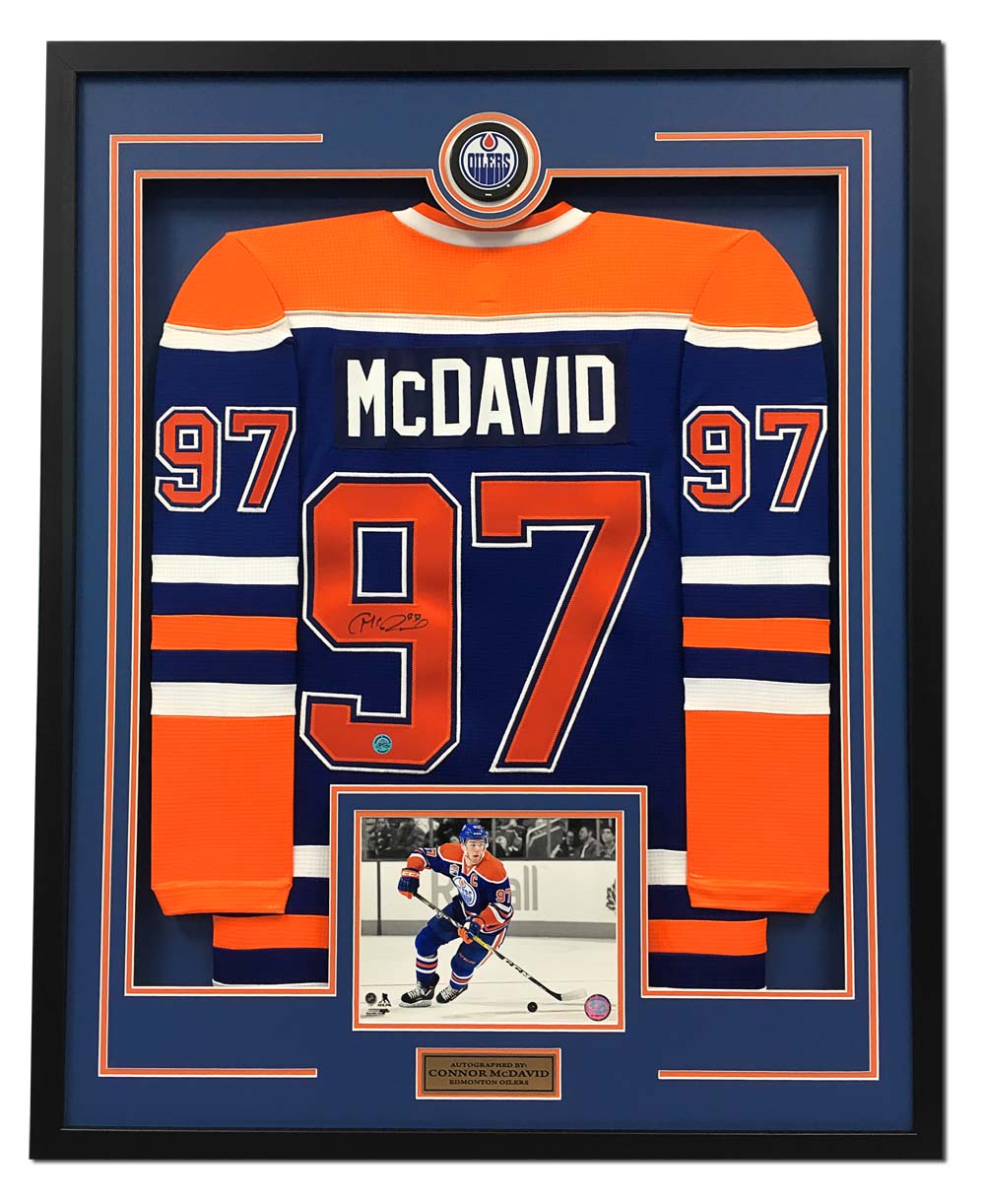 Connor McDavid Edmonton Oilers Signed Jersey Hockey Collector Frame (Blue)
