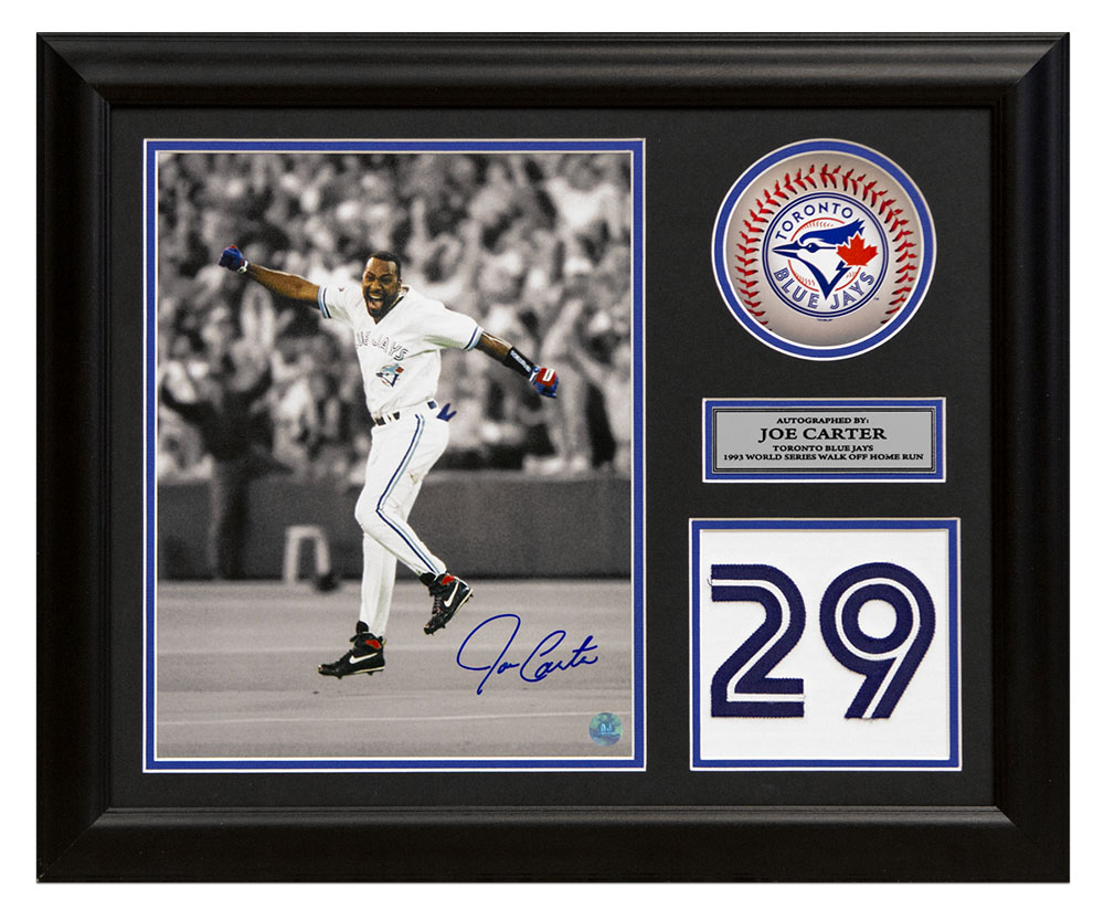 AJ Sports Joe Carter Blue Jays Signed 1993 World Series Home Run 20 x 24  Jersey Number Frame