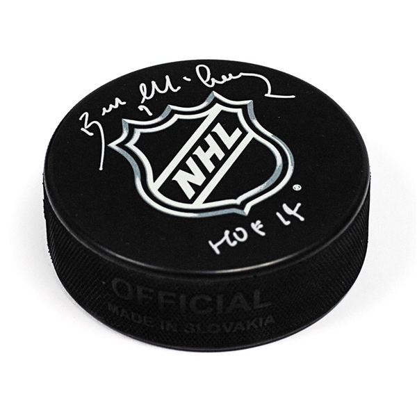 Bill McCreary NHL Shield Logo Autographed Hockey Puck with HOF Inscription