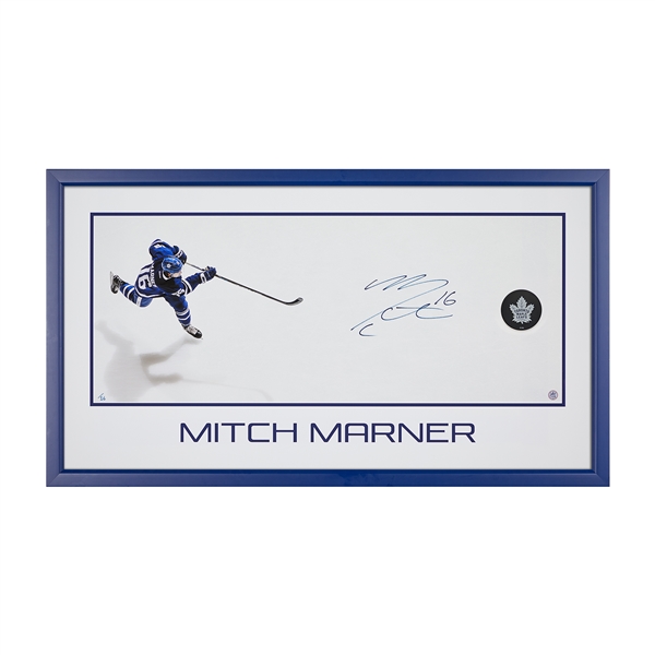 Mitch Marner Signed Toronto Maple Leafs Slapshot 35x14 Frame