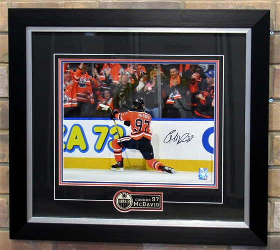 Connor McDavid Edmonton Oilers Autographed Action 21x24 Frame